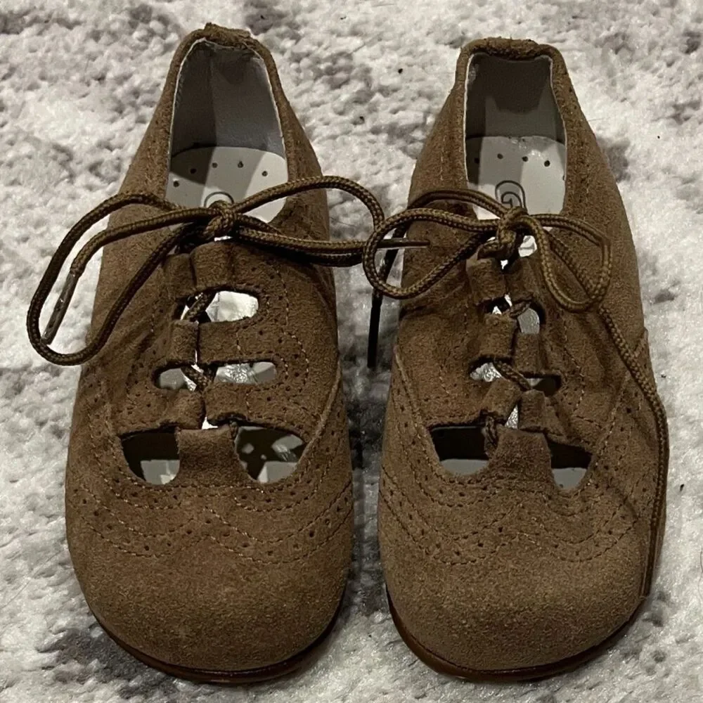 Calzados Gody Baby Girls Oxford Brown Lace-Up Suede Shoes Sz 22 (Toddler 6/6.5)